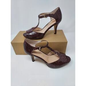 Franco Sarto Open Toe Ankle Strappy 3" Heels Sz 6 Brown "Snakeskin"